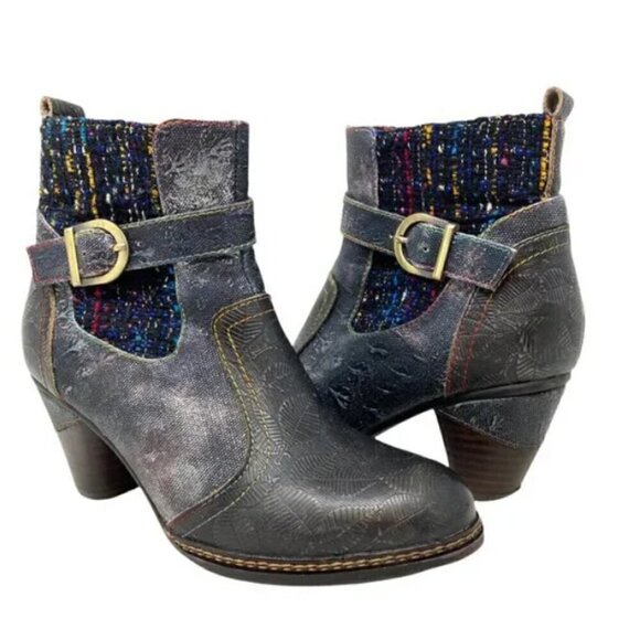 Spring Step L'Artiste Nancies Black Multi Mid Calf Boots - Size 5.5 - Picture 1 of 11